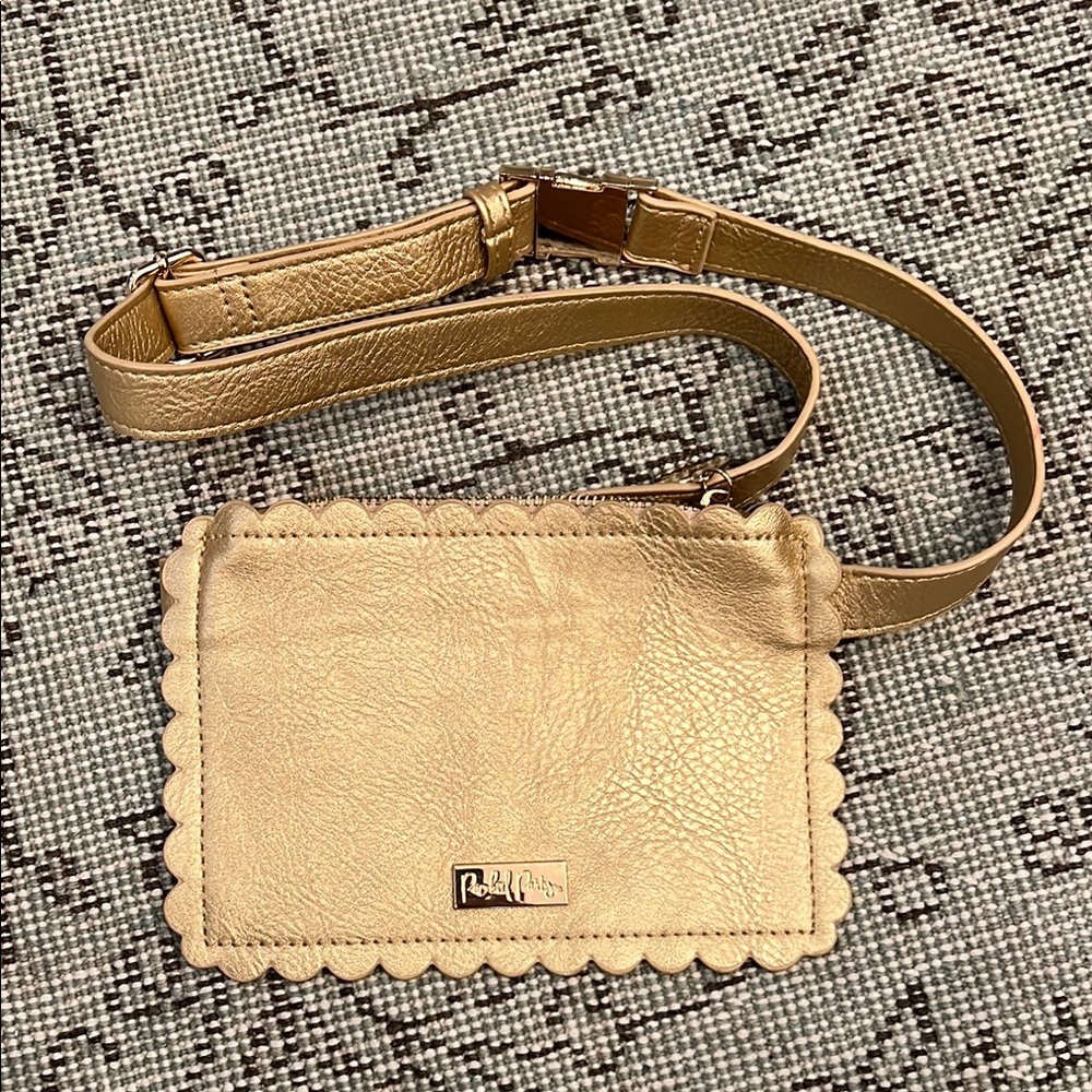 Packed Party Fanny Pack Gold gold buckle adjustable vegan leather scalloped edge